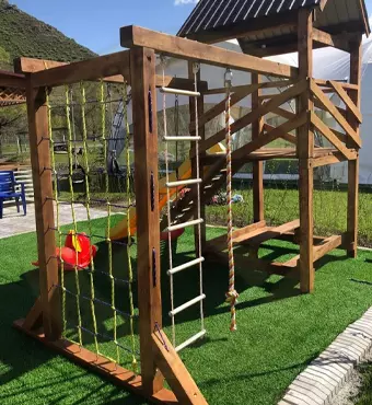 Деревянный детский игровой комплекс ЭкоДжунгли с горкой и качелями Алматы